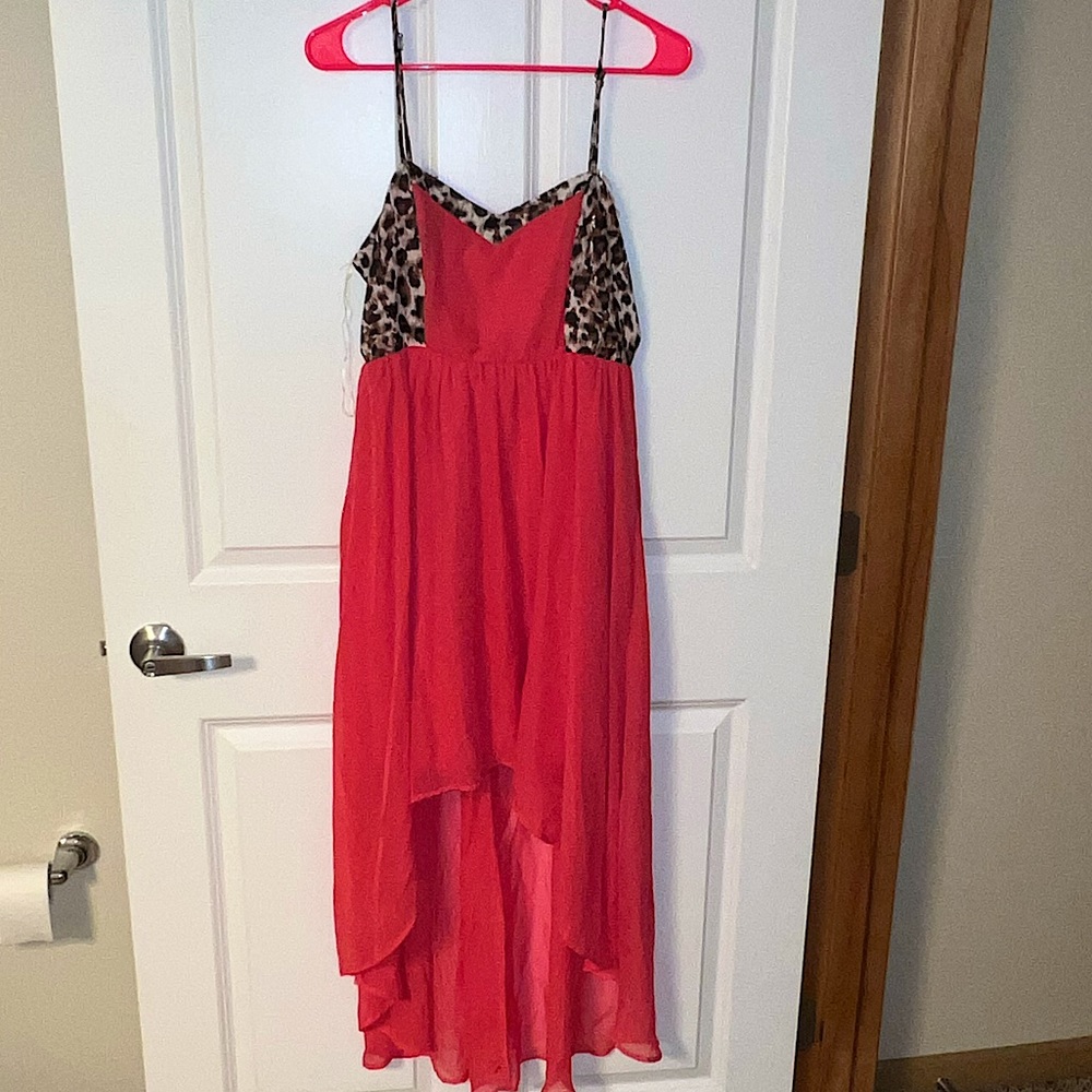 Coral Leopard Short Long Dress